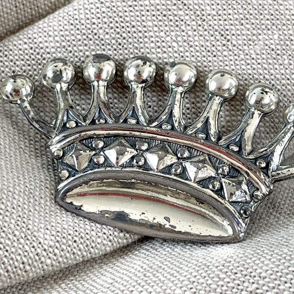 Sterling silver 9 point crown brooch - 1950s vintage - NextStage Vintage