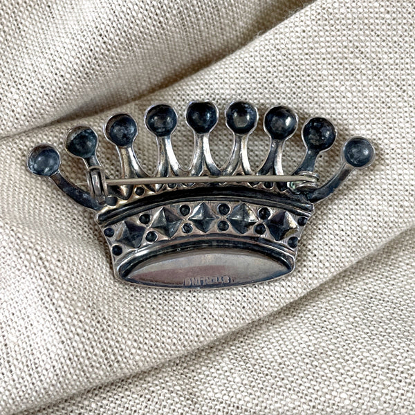 Sterling silver 9 point crown brooch - 1950s vintage - NextStage Vintage