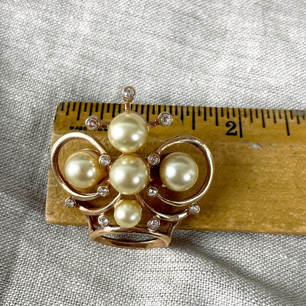 Atomic crown brooch with pearls and rhinestones - 1950s vintage - NextStage Vintage