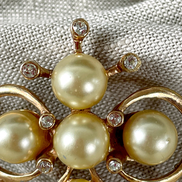 Atomic crown brooch with pearls and rhinestones - 1950s vintage - NextStage Vintage