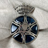 Bretagne crest crown brooch in sapphire and silver - 1980s vintage - NextStage Vintage