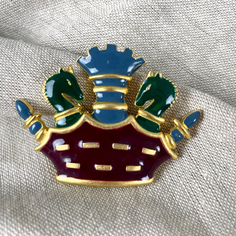Chess rook, knight and pawn brooch M. Jent - 1980s vintage - NextStage Vintage