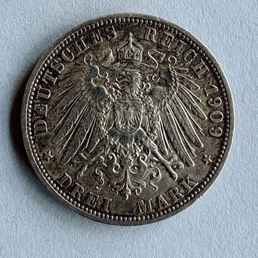 1909-A Schwarzburg-Sondershausen 3 Mark Silver Coin Karl Günther Commemorative