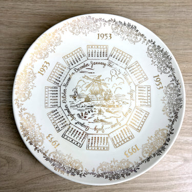 Vintage 1953 zodiac calendar plate - 1950s decor with windmill - NextStage Vintage