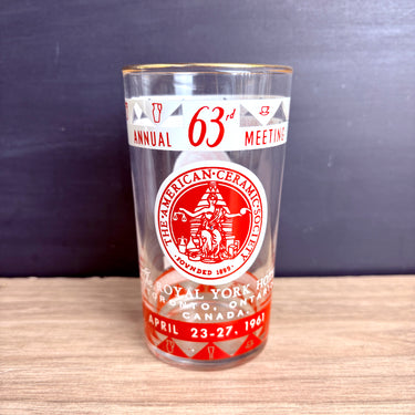 Vintage 1961 souvenir glass for The American Ceramic Society 63rd meeting - gold rim - NextStage Vintage