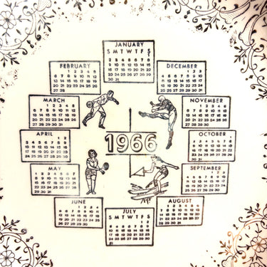 Vintage 1966 Calendar Plate with Sporty People