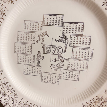 Vintage 1970 Calendar Plate with Sporty People - Octagon Shape