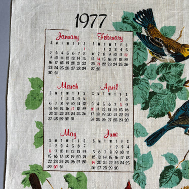Vintage 1977 birds linen tea towel wall hanging - song birds - 50th birthday in 2027
