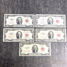 5 Vintage Red Seal $2 Bills – 1953 to 1963 Series – U.S. Note Circulated Legal Tender - NextStage Vintage