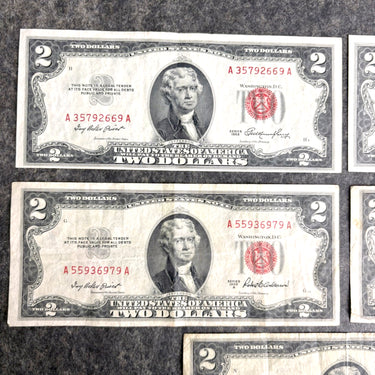 5 Vintage Red Seal $2 Bills – 1953 to 1963 Series – U.S. Note Circulated Legal Tender - NextStage Vintage