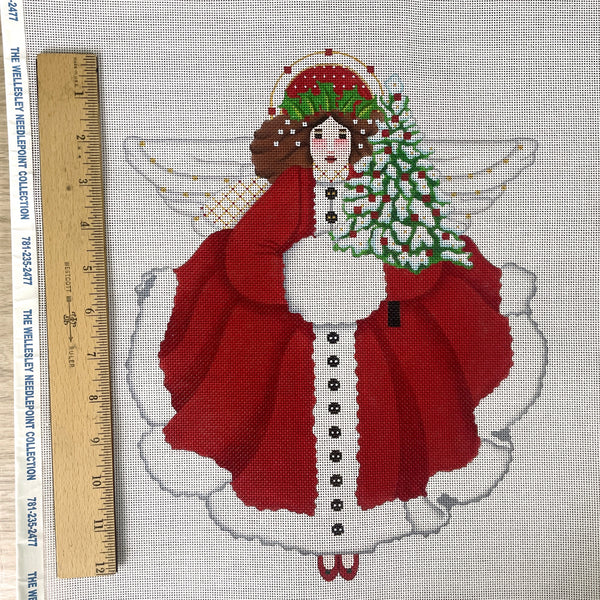 Melissa Shirley Designs Snowy Red Angel FRONT ONLY needlepoint canvas #2052 - NextStage Vintage