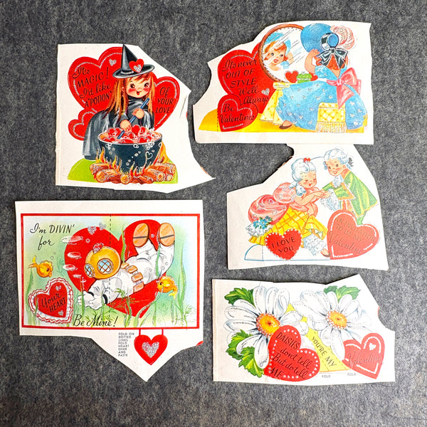 1950s school valentines cards with silver sparkles - 23 unused