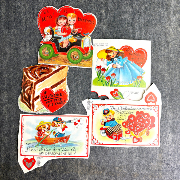 1950s school valentines cards with silver sparkles - 23 unused