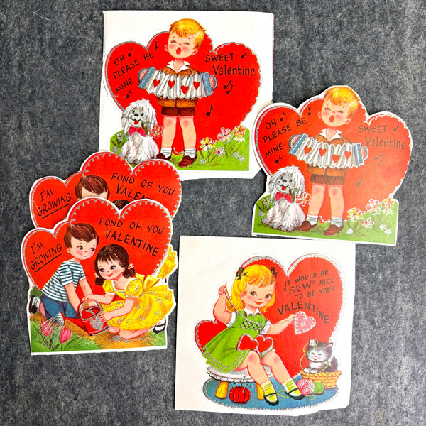 1950s school valentines cards with silver sparkles - 23 unused