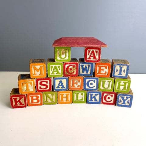 23 wooden alphabet blocks - 1960s shabby vintage - NextStage Vintage