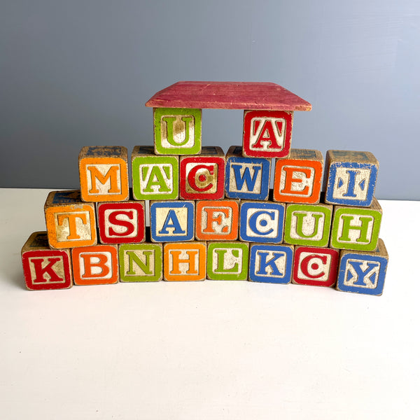 23 wooden alphabet blocks - 1960s shabby vintage - NextStage Vintage