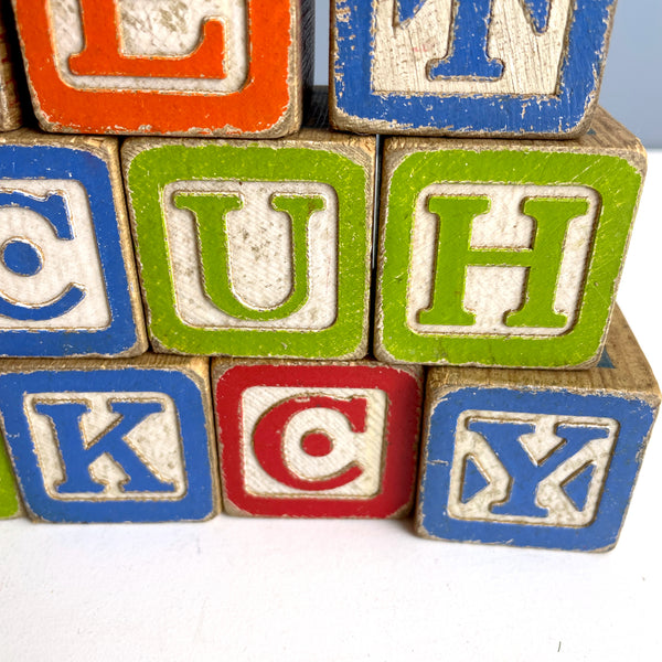 23 wooden alphabet blocks - 1960s shabby vintage - NextStage Vintage