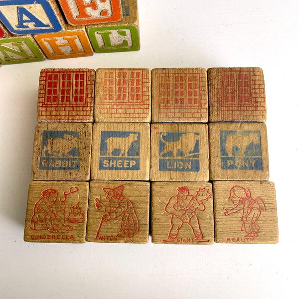 23 wooden alphabet blocks - 1960s shabby vintage - NextStage Vintage