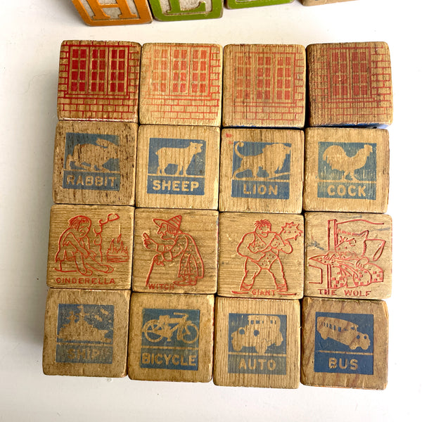 23 wooden alphabet blocks - 1960s shabby vintage - NextStage Vintage