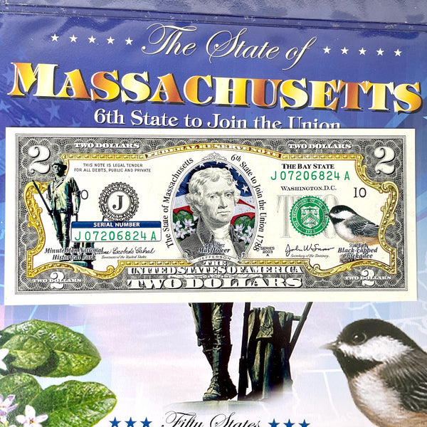 New England Mint colorized Massachusetts $2 bill - 2003 bill - NextStage Vintage