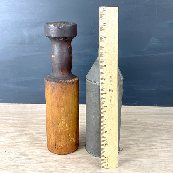 Sausage stuffer - tin body and wooden plunger - rustic vintage kitchen - NextStage Vintage