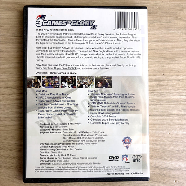 New England Patriots “3 Games to Glory I, II, III” DVDs – First 3 Championship Playoff Runs - NextStage Vintage