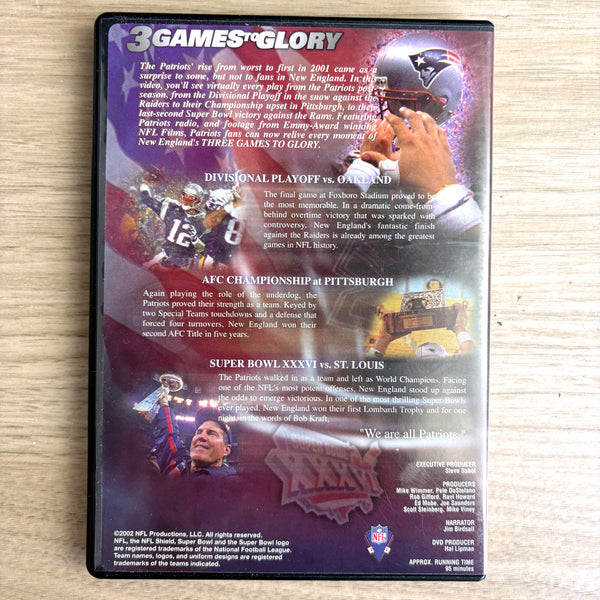 New England Patriots “3 Games to Glory I, II, III” DVDs – First 3 Championship Playoff Runs - NextStage Vintage