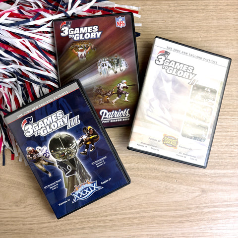 New England Patriots “3 Games to Glory I, II, III” DVDs – First 3 Championship Playoff Runs - NextStage Vintage