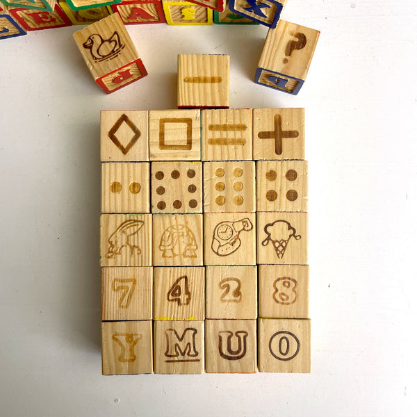 35 wooden alphabet and number blocks - 1970s vintage - NextStage Vintage