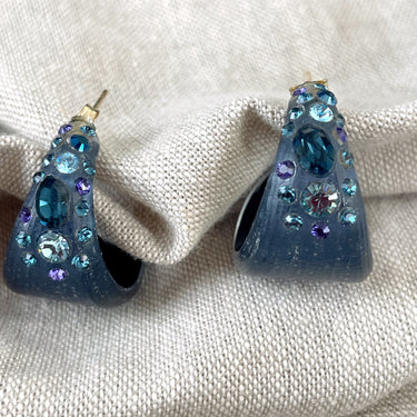 Alexis Bittar lucite and crystal hoop earrings - post pierced with pouch - NextStage Vintage