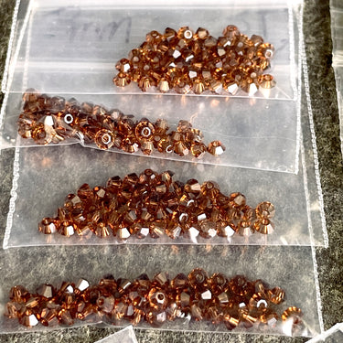 3mm bicone crystal beads Swarovski? - 720 pcs - browns, greens - estate destash - NextStage Vintage