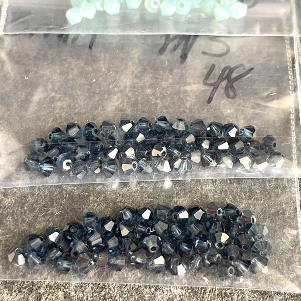3mm bicone crystal beads Swarovski? - 912 pcs - blue, green -estate destash