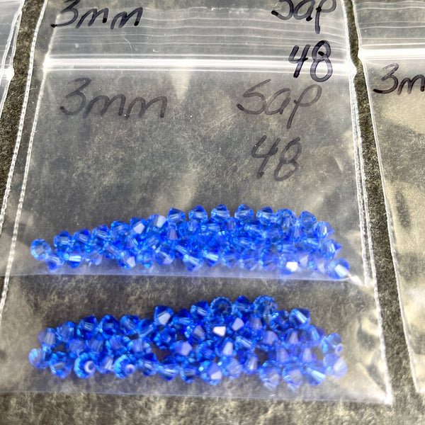 3mm bicone crystal beads Swarovski? - 720 pcs - Hanukkah colors - estate destash