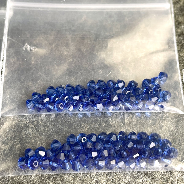 3mm bicone crystal beads Swarovski? - 720 pcs - Hanukkah colors - estate destash