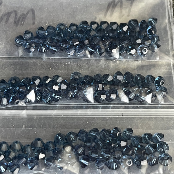 3mm bicone crystal beads Swarovski? - 720 pcs - stormy colors - estate destash