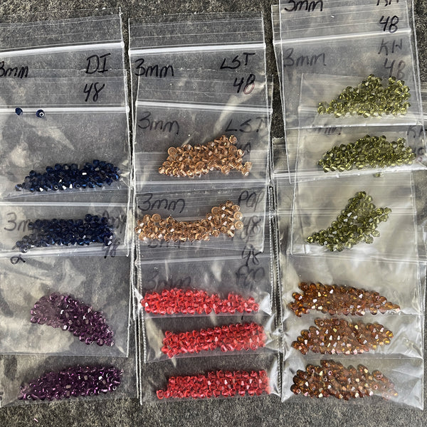 3mm bicone crystal beads Swarovski? - 720 pcs - autumn colors - estate destash