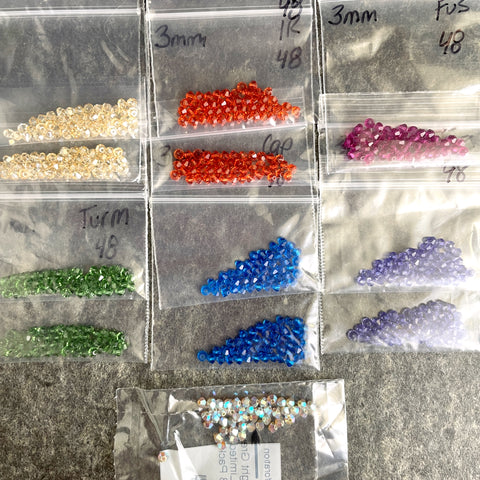 3mm bicone crystal beads Swarovski? - 576 pcs - emo rainbow colors - estate destash