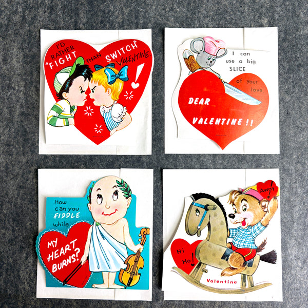 1960s swap valentines with envelopes - set of 4 - unused