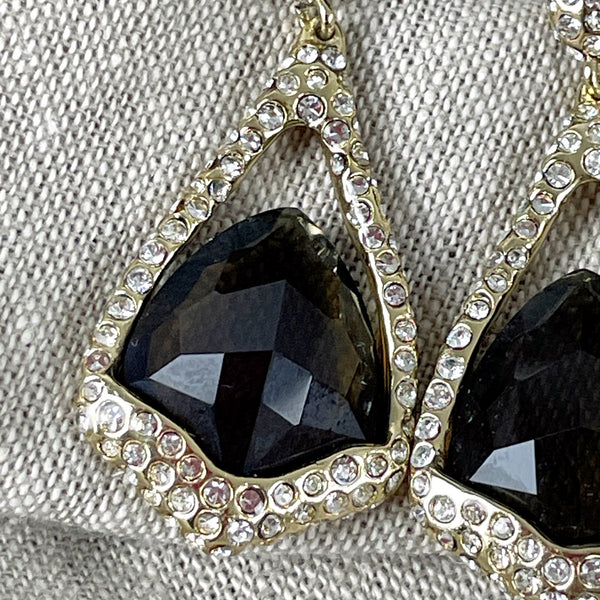 Alexis Bittar teardrop smoky quartz and crystal gold toned dangle earrings - post pierced - NextStage Vintage