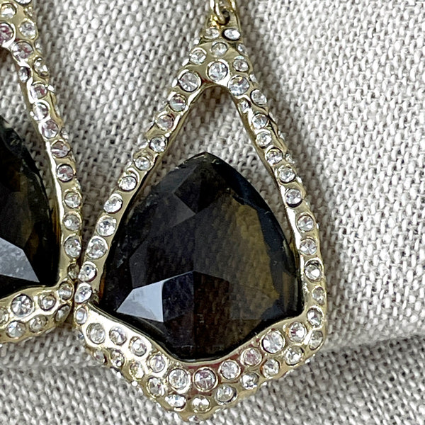 Alexis Bittar teardrop smoky quartz and crystal gold toned dangle earrings - post pierced - NextStage Vintage