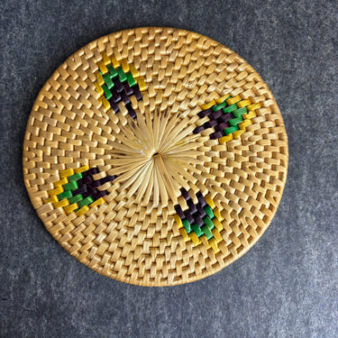 Vintage Woven Raffia Trivets Set of 5 - Mixed Shapes Woven Pattern Hot Pads - 1970s Boho Kitchen