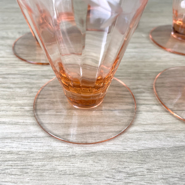 Pink cone tumblers with engraved floral design - set of 5 - vintage elegant glass - NextStage Vintage