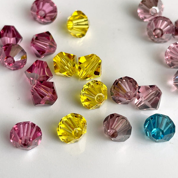 5mm bicone crystal beads - Swarovski? - 288 pcs - purple, blue, golden yellow