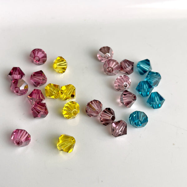 5mm bicone crystal beads - Swarovski? - 288 pcs - purple, blue, golden yellow