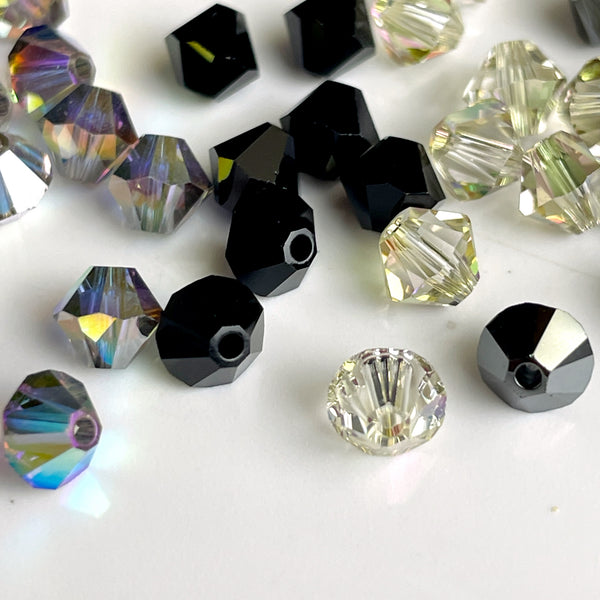 5mm bicone crystal beads - Swarovski? - 288 pcs - jet, ginger ale, gray AB