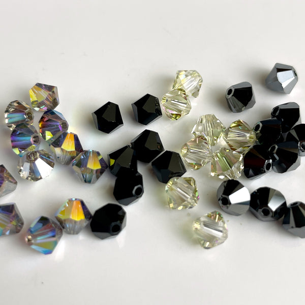 5mm bicone crystal beads - Swarovski? - 288 pcs - jet, ginger ale, gray AB