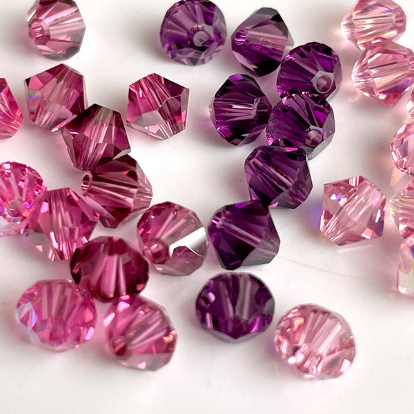 5mm bicone crystal beads Swarovski? - 288 pcs - pinks, purples - estate destash