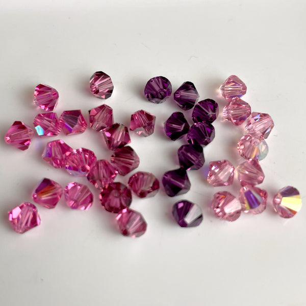 5mm bicone crystal beads Swarovski? - 288 pcs - pinks, purples - estate destash