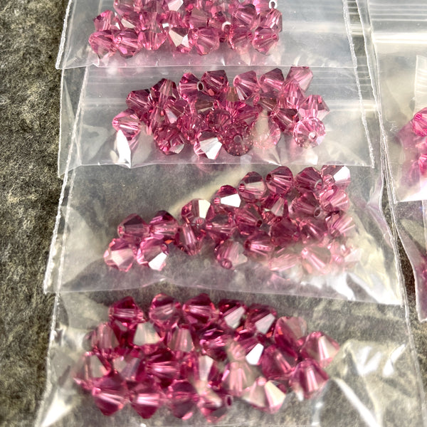 5mm bicone crystal beads Swarovski? - 288 pcs - pinks, purples - estate destash