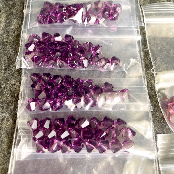 5mm bicone crystal beads Swarovski? - 288 pcs - pinks, purples - estate destash